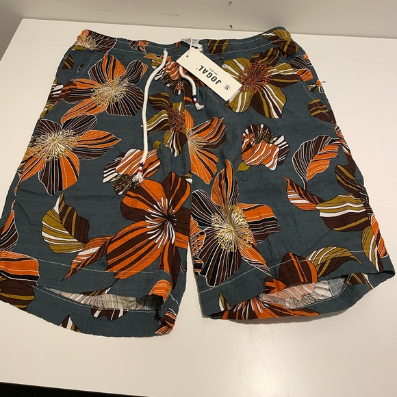 Jogal Brand Hawaiian Floral Swim Trunks Beach Shorts Cotton Blend Size Small NWT - Picture 1 of 5
